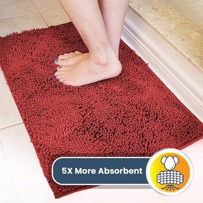 Muddy Mat® | Super Water Absorbent Door Mat Indoor, Microfiber Quick Dry Chenille Entryway Rug, Slip Resistant Front Door Mat, Indoor Mats for Entryway, Machine Washable Pet Rug, Red 24" x 72"