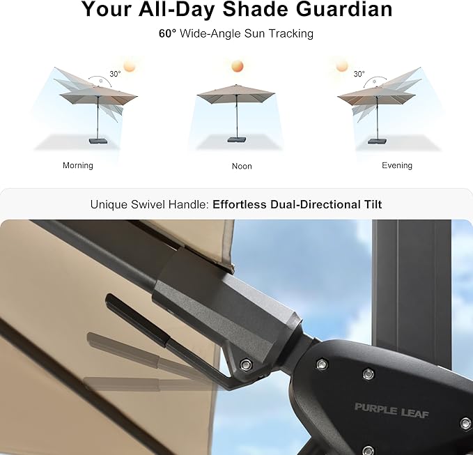 PURPLE LEAF 11.5' X 8.2' Tilting Patio Umbrella with Base Outdoor Cantilever Swivel Rectangle Umbrella Aluminum Offset Umbrella with 360-degree Rotation for Garden Deck Pool Patio Beige