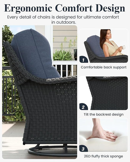 LayinSun 7 Piece Wicker Outdoor Furniture Set with 6-inch Comfy Cushions, High Back Patio Furniture Set with Swivel Rocking Chairs and Side Table