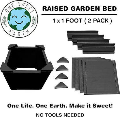 Raised Garden Bed - 1x1 ft Planter Box - Black HDPE - No Tools Needed - DIY Kit for Urban Gardening, Flowers, Herbs & Vegetables - Made in The USA - 2 Pack