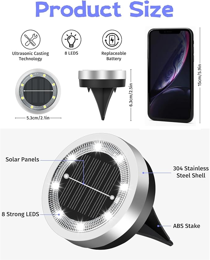 SenLuKit Mini Solar Ground Lights 16 Pack Outdoor IP65 Waterproof Solar Flat Garden Light Solor Powered Disc Pathway Lights for Outside Walkway Yard Landscape Patio Lawn Driveway-Cool White