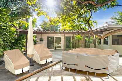 Porch Shield Patio Table Cover - Waterproof Outdoor Dining Table and Chairs Furniture Set Cover Square - 64 x 64 inch, Light Tan & Khaki