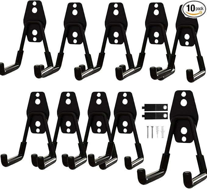 10 Pack Garage Hooks Heavy Duty with Anti-Slip Coating, Steel Utility Ladder Hooks for Hanging Garden Tools, Hoses, Ropes, Bikes and More (3in)