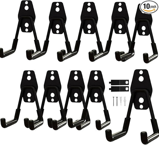 10 Pack Garage Hooks Heavy Duty with Anti-Slip Coating, Steel Utility Ladder Hooks for Hanging Garden Tools, Hoses, Ropes, Bikes and More (3in)