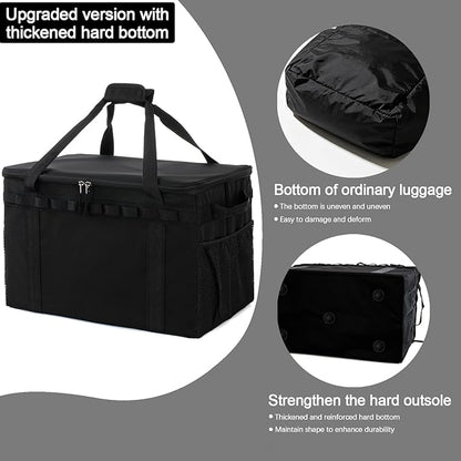 Tactical Camping Storage Bag, Utility Camping Tote Kitchen Organizer Storage Box, Trunk Organizer with Shoulder Strap,Outdoor Garden Tool Bag for Camping, Travel, Picnic (03-black)