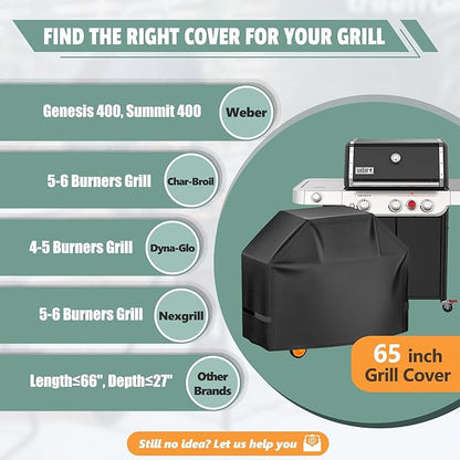 Grill Cover 65 Inch - Superior BBQ Cover for Weber Genesis 400 and Summit 400 Series Gas Grill - 600D Outdoor Barbecue Cover for Weber 4 Burner Genesis ii E325s, E410 and Summit E470, S420