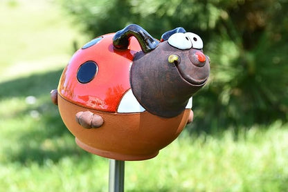 Ceramic Garden Decor - Ladybird Lawn stake - Outdoor statue - Perfect, unique gifts for gardeners woman, men, yard gifts - Handmade, Frostproof