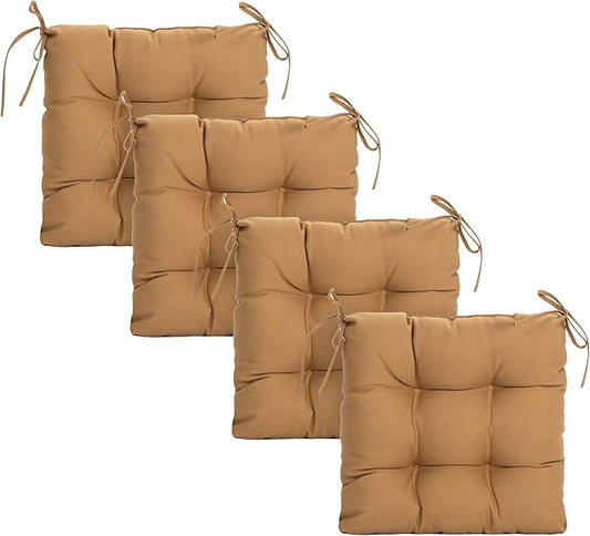 ARTPLAN Outdoor Chair Cushions,Set of 4,19"x19"x4" Patio Seat Pad Cushions with Ties,Wicker Tufed Outdoor Cushions for Patio Furniture,Light Brown