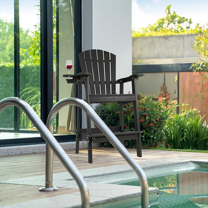 FUNBERRY Tall Adirondack Chair, All Weather High Top Balcony Chairs with Cup Holder