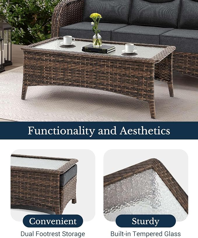 HILLGA Luxury Patio Furniture Set with 6-Inch Thick Cushions, High Back Outdoor Swivel Rocker Chairs and Patio Couch, 13-Piece All Weather Conversation Set for Porch Deck Pool Yard, Dark Grey (V3)