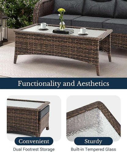 HILLGA Luxury Patio Furniture Set with 6-Inch Thick Cushions, High Back Outdoor Swivel Rocker Chairs and Patio Couch, 13-Piece All Weather Conversation Set for Porch Deck Pool Yard, Dark Grey (V3)
