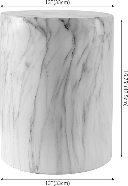 JONATHAN Y TBL1101A Troy 16" Modern Minimalist Faux Marble Column Indoor/Outdoor Indoor/Outdoor Accent Table Modern, Contemporary, Minimalist, Transitional for Living Room, Garden, Patio, Gray/White