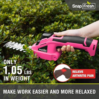 SnapFresh Cordless Hedge Trimmer & Grass Shears, 7.2V 2-in-1 Handheld Electric Bush Trimmer, Lightweight & Low-Noise, Rechargeable Lithium-Ion Battery with Type-C Cable Included (Pink)