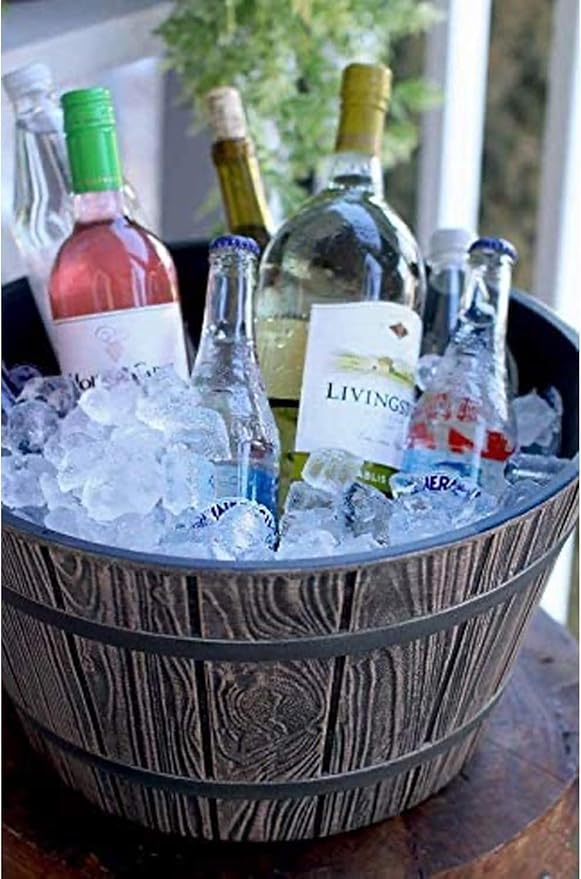 The HC Companies Whiskey Barrel Planter - Decorative Garden Pots - Indoor & Outdoor Resin Planters - Weather-Resistant Planting Pots (16” Aged Oak)