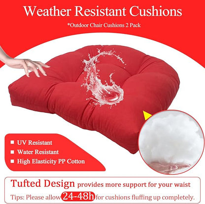 MTMR Waterproof Outdoor Chair Cushions Set of 2, 19X19 Patio Wicker Chair Cushions, Tufted Outdoor Cushions for Patio Furniture, Thick Outdoor Patio Replacement Seat Pads for Porch Lawn Chairs Red