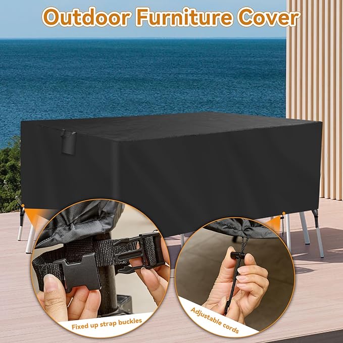 TUOKING Outdoor Furniture Covers Heavy-Duty 420D Waterproof Cover,All-Weather Patio Furniture Protector for Sofa,Chairs & Table-UV-Resistant,Anti-Tear Dustproof Covers (Black, 126"L x 63"W x 28"H)