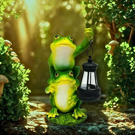 Solar Garden Statues Outdoor Decor-Frog Statue with Solar Lantern-Fairy Garden Outdoor Decor Art for Patio,Yard,Lawn Ornament,Unique Birthday House Warming Gifts for Women,Mom,Dad