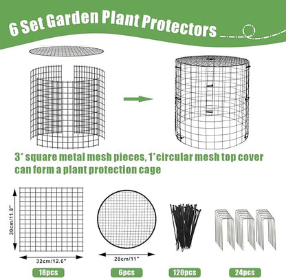 Garden Plant Protectors from Animals,Metal Plant Cage Chicken Wire Cloche with Ground Stakes and Nylon Tie,Garden Plant Protectors for Flower Vegetable to Keep Animals Out-11.8"x 12.6" (6)