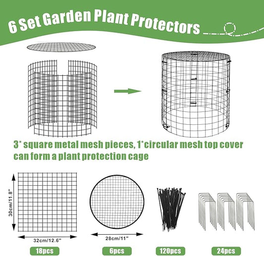 Garden Plant Protectors from Animals,Metal Plant Cage Chicken Wire Cloche with Ground Stakes and Nylon Tie,Garden Plant Protectors for Flower Vegetable to Keep Animals Out-11.8"x 12.6" (6)