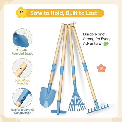Kids Gardening Set with Wheelbarrow, 11-Piece Outdoor Yard, Beach, STEM Garden Play Kit with Child-Sized Tools, Durable, Safe & Fun Gift Toy for Ages 2+ Kids Toddlers Boys Girls (Gray)