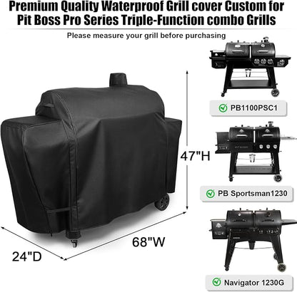 QuliMetal Grill Cover for Pit Boss Pro Series Triple-Function Combo Grill PB1100PSC1 PB1100PSC2 Sportsman PB1230 Wood Pellet/Gas Combo 1230 PB1230SP PB1230G, PB 67364-600D Fade Resistant Grill Cover