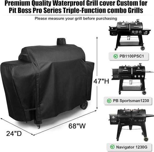 QuliMetal Grill Cover for Pit Boss Pro Series Triple-Function Combo Grill PB1100PSC1 PB1100PSC2 Sportsman PB1230 Wood Pellet/Gas Combo 1230 PB1230SP PB1230G, PB 67364-600D Fade Resistant Grill Cover