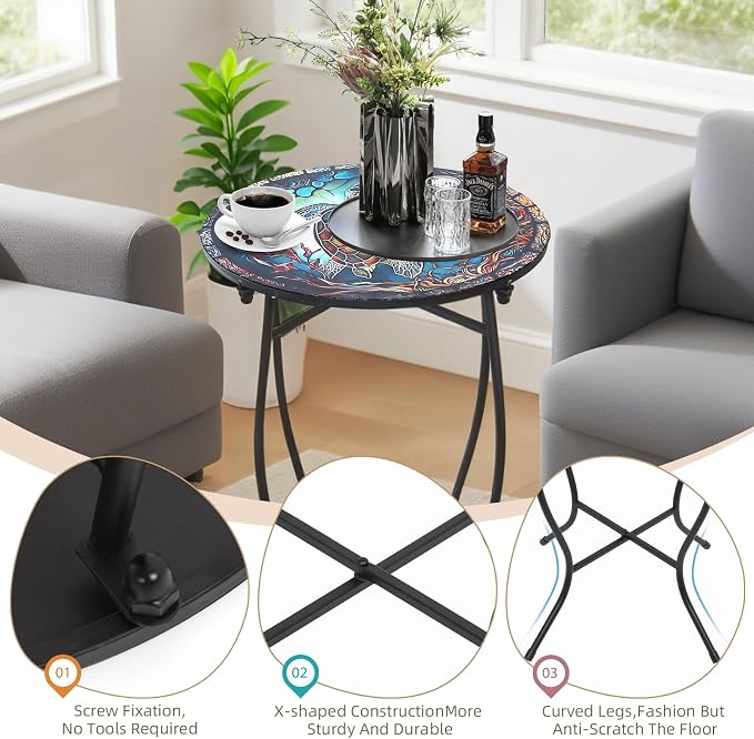 Round Side Table, 21 Inch Tall Side Table for Flower Pots Vase Home Decor, Weather Resistant Patio Table Plant Stand for Indoor Outdoor Use, Easy Assemble