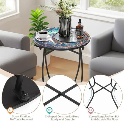 Round Side Table, 21 Inch Tall Side Table for Flower Pots Vase Home Decor, Weather Resistant Patio Table Plant Stand for Indoor Outdoor Use, Easy Assemble