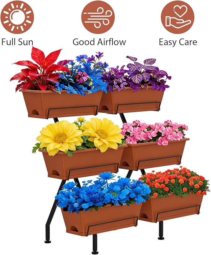 Vertical Garden Planter 3 Tier Vertical Raised Garden Bed Standing Garden Planters with 6 Container Boxes Elevated Garden Planters Indoor Outdoor Herb Planter for Flowers Vegetables Plants, Brick Red