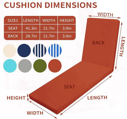 Outdoor Chaise Lounge Cushions for Patio, 72"x22"x3" Lounge Chair Cushions Set of 2, Waterproof Replacement Seat Cushions for Outdoor Furniture