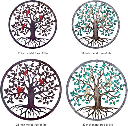 CHINDEUISYUT 23 Inches Tree of Life Wall Art Metal, Large Metal Tree of Life Wall Decor Wall Hanging for Living Room Bedroom Garden Outdoor Porch Patio Office Home Wall Decor, 23in x 23in x 0.88 in