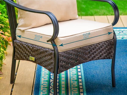 PHI VILLA Outdoor Dining Chairs Set of 2, Heavy Duty Outdoor Metal Wicker Dining Chair with Padded Cushions, Large All Weather Wrought Iron Patio Chair for Balcony