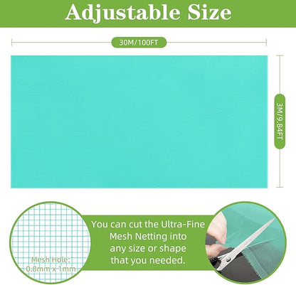10 x 100FT Garden Mesh Netting, Ultra Fine Mesh Protection Netting Plant Covers Greenhouse Row Cover Raised Bed Screen Barrier Net for Vegetable Fruits Flowers Trees Crops, Green