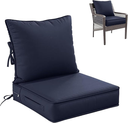 Premium Outdoor Seat Cushion Chair Cushions for Patio Furniture 19 L X 19 W X 4 H Waterproof & Fade Resistant Deep Seat and Backrest Cushion Set with Removable Covers for Chair, Sofa