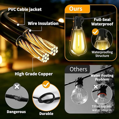 Outdoor Solar String Lights Waterproof: ST38 100ft Shatterproof Patio Lights - Solar Powered & USB Dual Charging - 3 Modes Button Control - Garden Backyard Gazebo Porch Party Decor