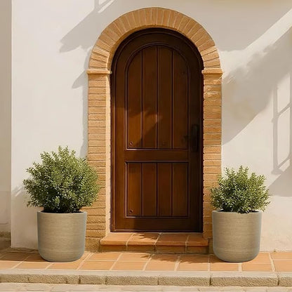 11" H Plant Pot, Resin Sandy Brushed Wood Texture Flower Planters with Drain Hole, Removable Rubber Stopper - for Most Plants and Flowers