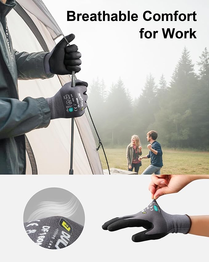 DULFINE Safety Work Gloves MicroFoam Nitrile Coated-36 Pairs Pack,Seamless Knit Nylon Glove with Black Micro-Foam Nitrile Grip,Ideal for General Purpose,Automotive,Home Improvement,Painting(XX-Large)