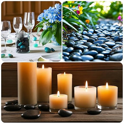 Pebbles for Indoor Plants, 2lbs Black River Rocks 1-2 Inch Decorative Pebbles for Planters, High Polished Stones for Vase Filler Fish Tank Landscaping Garden