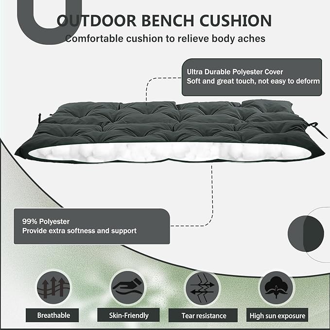 2/3 Seater Swing Replacement Cushion, Waterproof Porch Swing Cushions with Backrest, Thickened Bench Cushions for Outdoor Furniture, for Outdoor Patio Swing (Dark Grey, 71 * 40in)