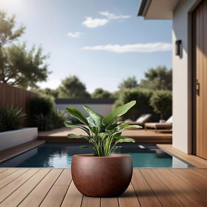 Kante 15.7" Dia Round Concrete Planter, Outdoor/Indoor Large Bowl Plant Pots with Drainage Hole and Rubber Plug for Garden Patio Balcony Home, Rusty