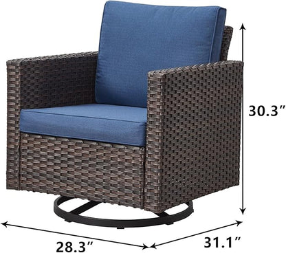Outdoor Patio Swivel Rocker Chairs - Single Wicker Patio Swivel Rocking Chair with Waterproof Wicker,Comfortable Cushions and Sturdy Metal Frame for Outside Porch Deck Backyard(Brown/Blue/1PC)