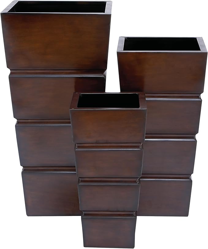Deco 79 Metal Indoor Outdoor Planter Light Weight Large Planter Pot with Tapered Base and Fluted Design, Set of 3 Planters 31", 25", 20"H, Brown
