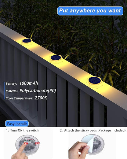 DetarZinLED Solar Step Lights for Outside Waterproof, 4 Pack Warm White Outdoor Stair Light Solar Powered, Stick on Lights for Deck, Dock, Driveway, Walkway, Pathway, Porch, Yard, Ground