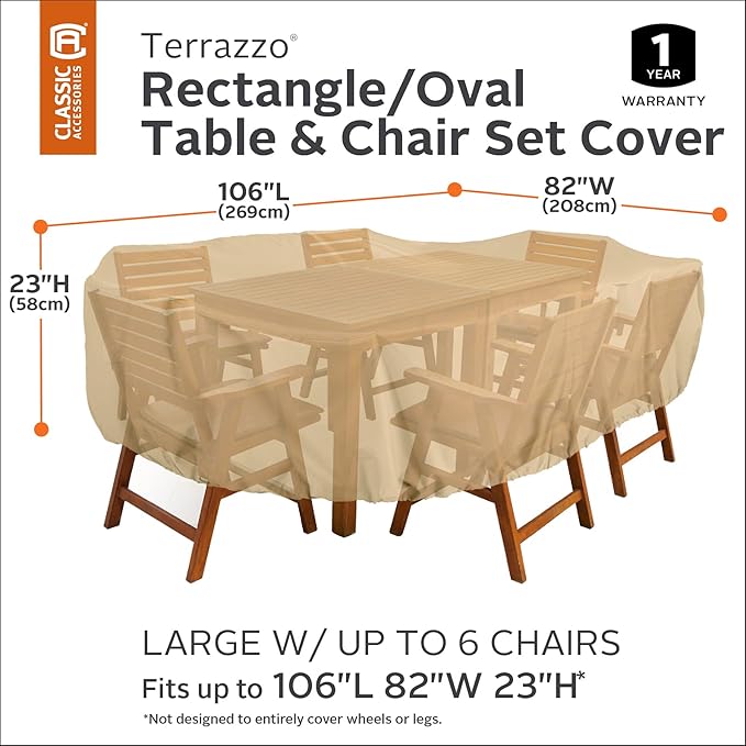 Classic Accessories Terrazzo Rectangular/Oval Patio Table & Chair Set Cover, Large