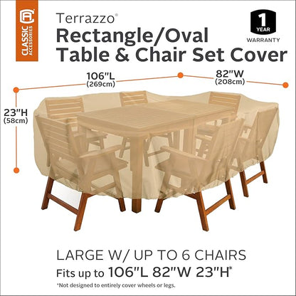 Classic Accessories Terrazzo Rectangular/Oval Patio Table & Chair Set Cover, Large