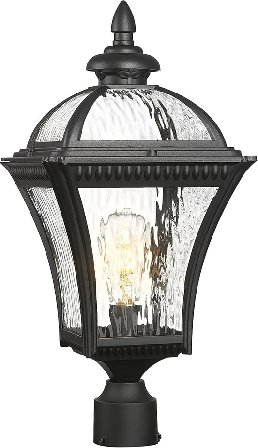 Emliviar 22" Outdoor Lighting for Post, Black Exterior Lamp Post Light Fixture for Yard, Aluminum Pillar Light with Water Ripple Glass, XE266P-SW BK