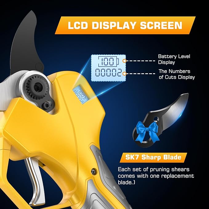 Electric Pruning Shears, Lopper 1.5-2.6 Inch,2 * 2000mAh 21V Battery, Professional Cordless Pruning Shears with LCD Display 1000W Brushless Motor Perfect for Tree Trimming Gardening, Garden Orchard