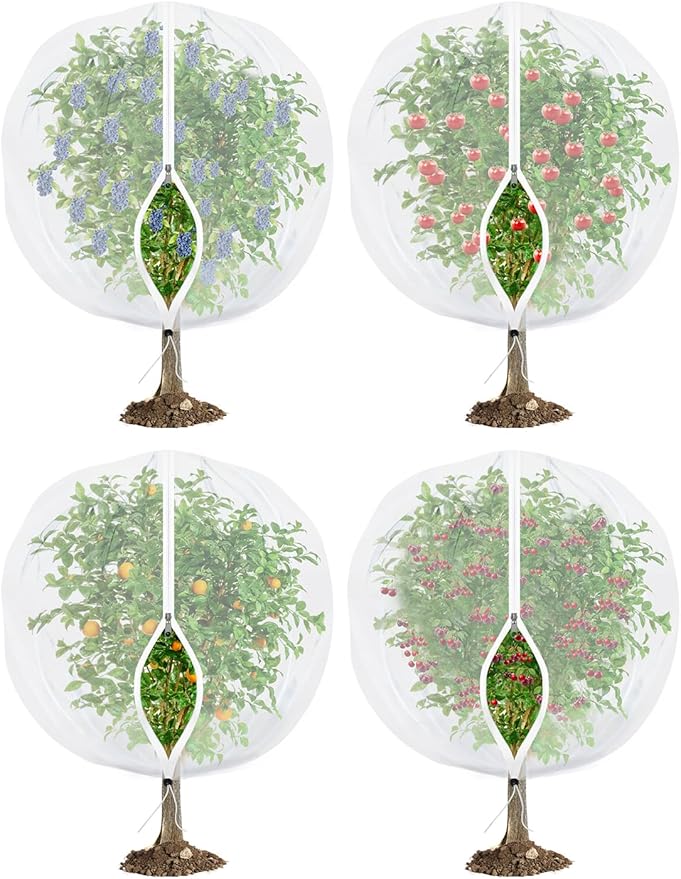 Fruit Tree Netting for Cicadas - with Zipper 4Pcs 3.3 x 2.6FT Garden Bird Netting for Blueberry Bushes with Drawstring,Insect Plant Protection Mesh Net Bags for Tomato,Cicada,Animals (4, 2.6 x 3.3 FT)
