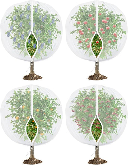 Fruit Tree Netting for Cicadas - with Zipper 4Pcs 3.3 x 2.6FT Garden Bird Netting for Blueberry Bushes with Drawstring,Insect Plant Protection Mesh Net Bags for Tomato,Cicada,Animals (4, 2.6 x 3.3 FT)