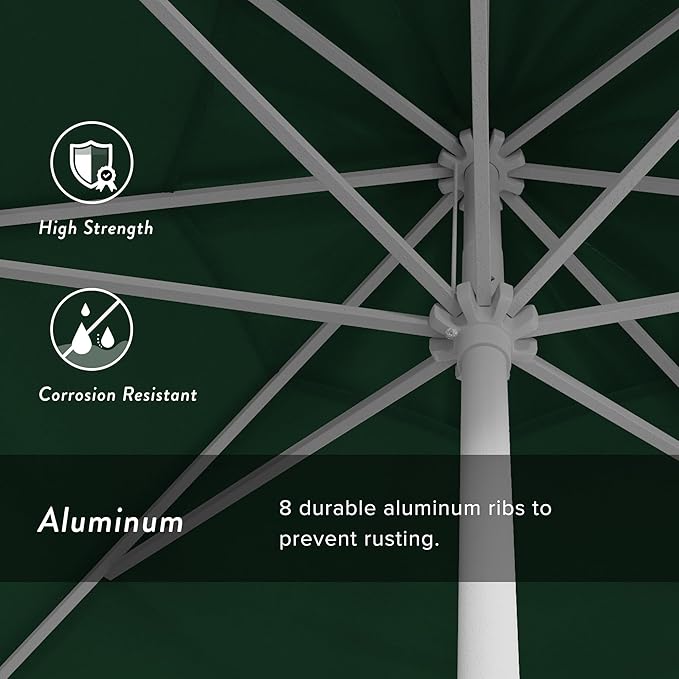 California Umbrella 7.5' Rd Aluminum Patio Umbrella, Crank Lift, Auto Tilt, White Finish